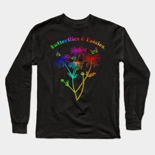 Neon Rainbow Butterflies and Daisies Long Sleeve T-Shirt